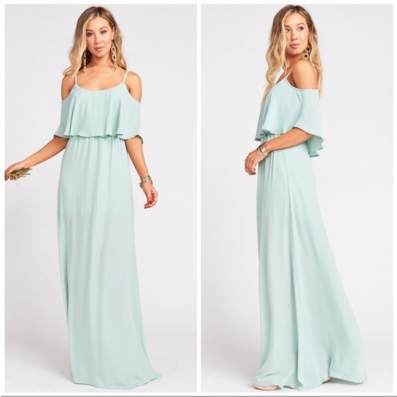 Show Me Your Mumu Caitlin Ruffle Maxi Dress in Dusty Mint Crisp Medium - Picture 1 of 13